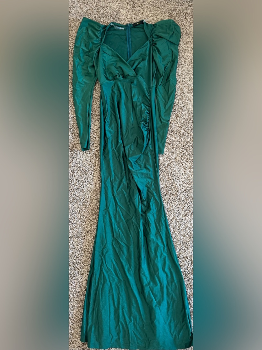 J.OUR Long Sleeve Emerald Gown with V-Neck